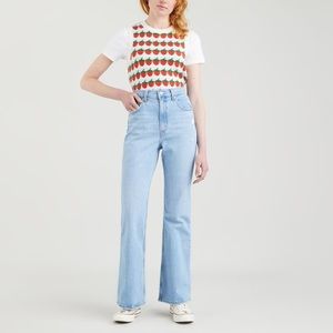 Levi’s premium 70s high flare waisted jeans distressed light wash denim